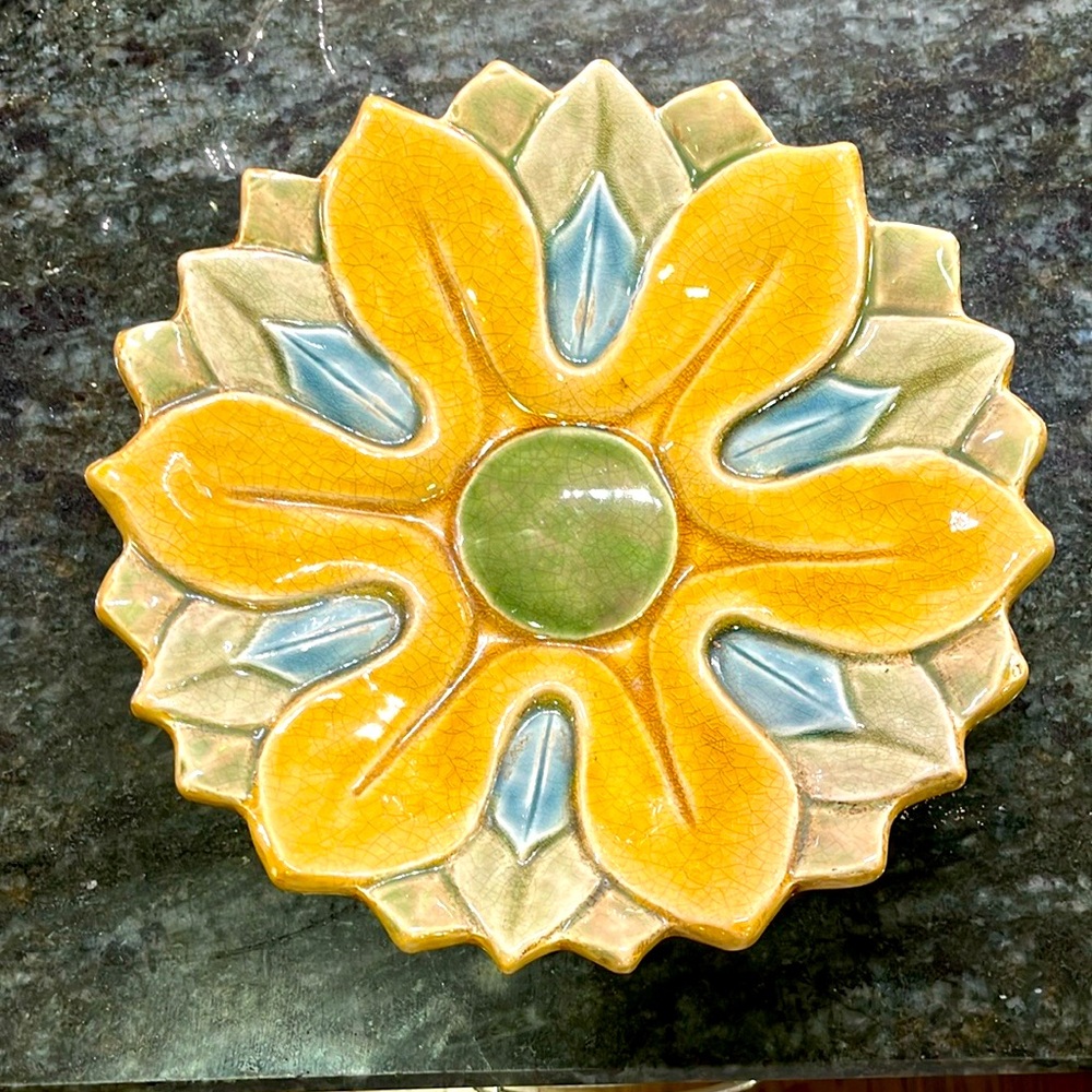 Colorful Ceramic Flower Plate Vintage